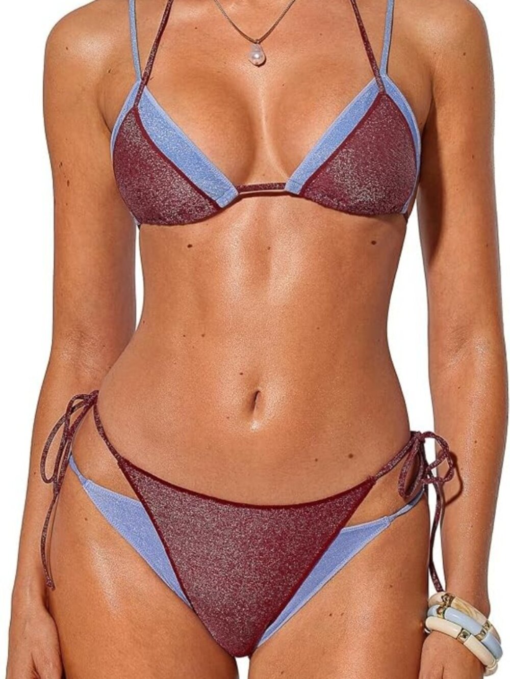 NWT Oséree-inspired / designer-inspired metallic double bikini set